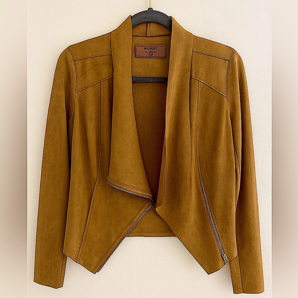 ✨ BlankNYC Faux Suede Waterfall Drape Front Moto Jacket Dark Tan XS (Nordstrom)